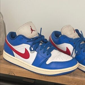 Air Jordan Blue and Red Sneakers